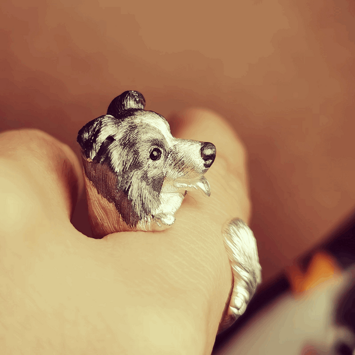 Border Collie Portrait Ring | Pet Silver Ring