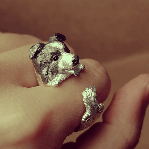 Border Collie Portrait Ring | Pet Silver Ring