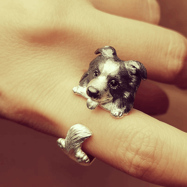 Border Collie Portrait Ring | Pet Silver Ring
