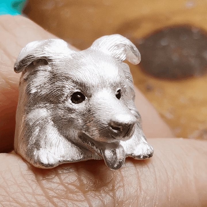 Border Collie Portrait Ring | Pet Silver Ring