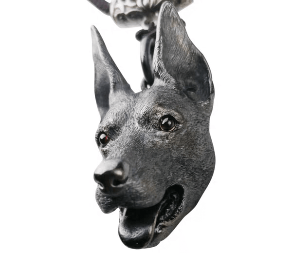 Custom Gift For Your Black Doberman: A handmade silver memorial jewelry from its portrait