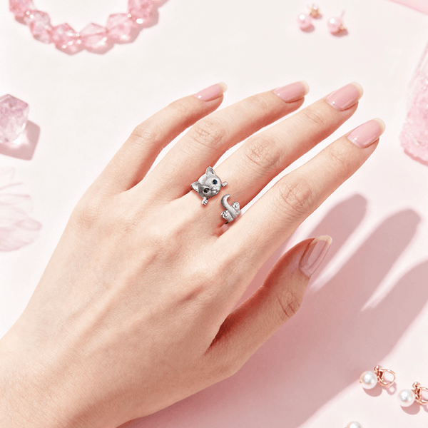 Cadeau personnalisé pour femme : une bague chat en argent faite main | Cadeau commémoratif pour chat