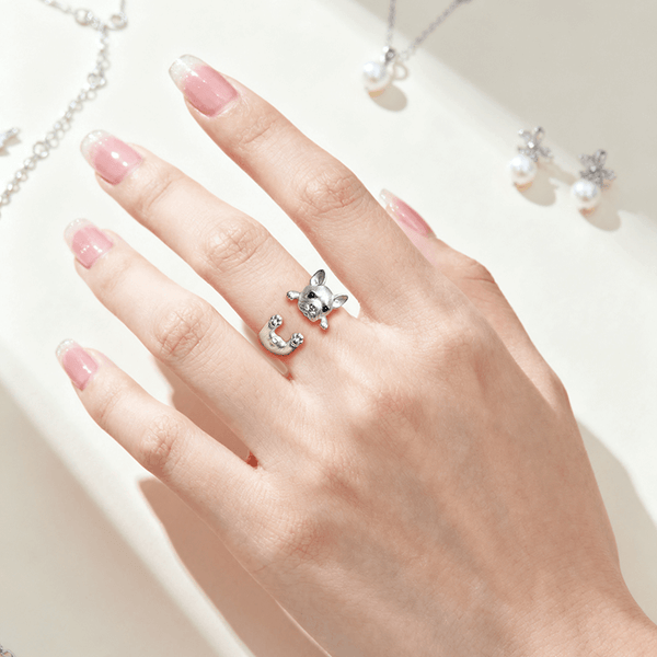 Cadeau personnalisé pour femme : Bague bouledogue français en argent faite main | Cadeau commémoratif pour animal de compagnie