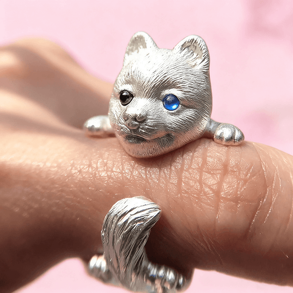 Cadeau personnalisé pour femme : une bague en argent faite main représentant un poméranien | Cadeau commémoratif pour animal de compagnie